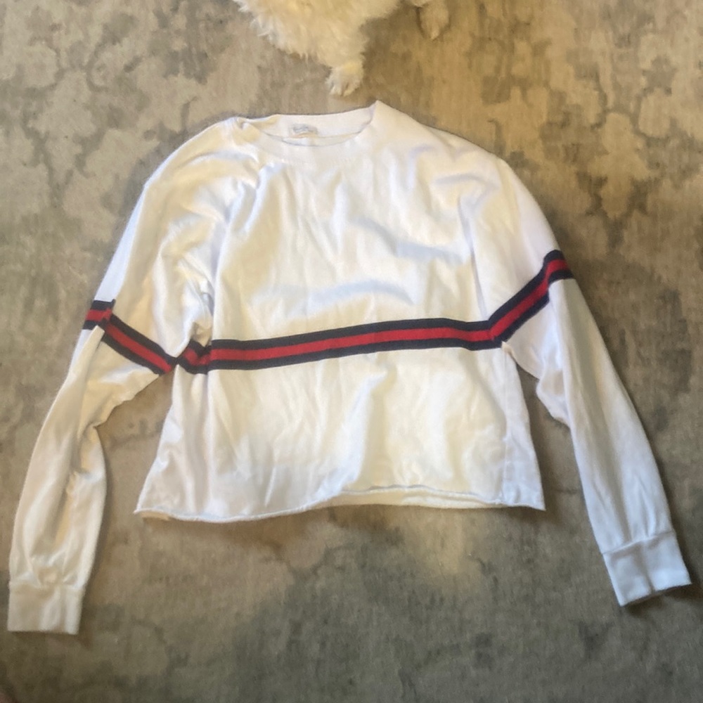 John Galt white with navy and red stripe long sleeve sweatshirt